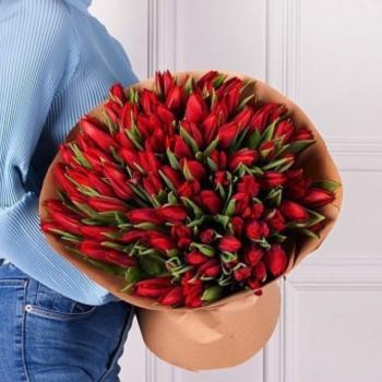 Красные тюльпаны 101 шт код   144254
